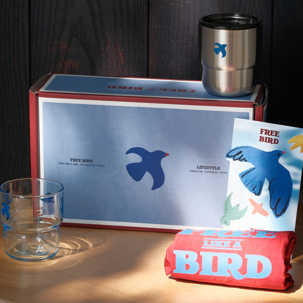 Blue Glass Cup Portable Tumbler Tote Bag Gift Box